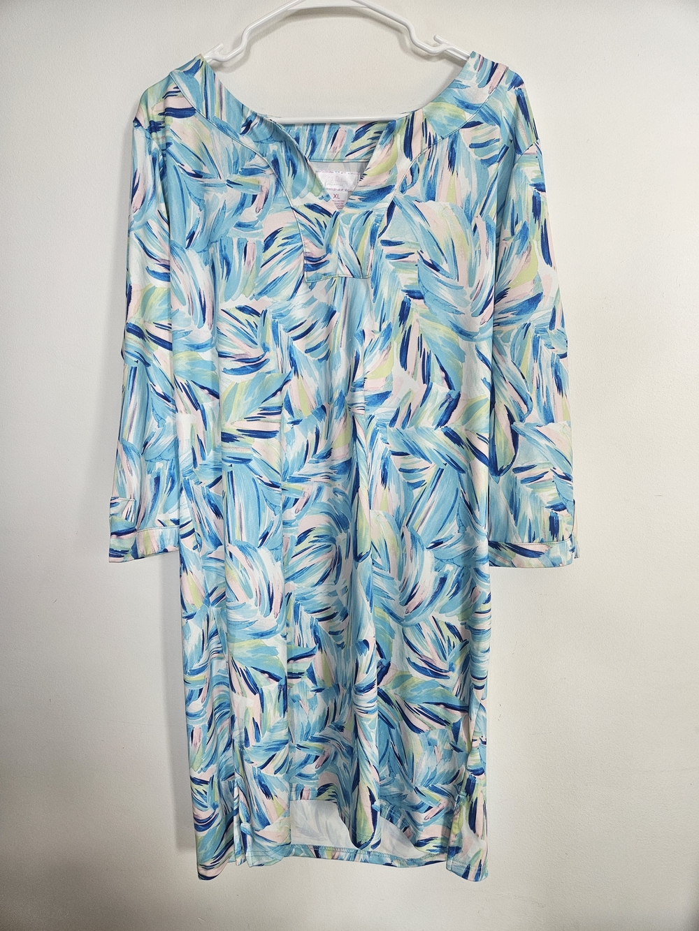 Stella Parker Collection Blue Palm Leaf V-Neck Dress | Size XL